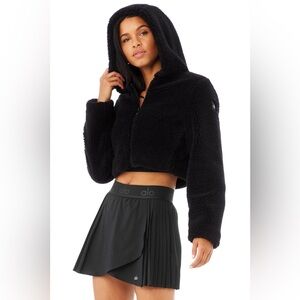 Alo Yoga LA Sherpa Teddy Jacket Cropped Zip Hoodie Black S